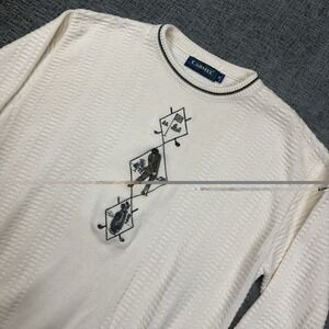 Vintage Carmel Sweater Mens Medium Beige Golf Pullover Made USA 90s Grandpa